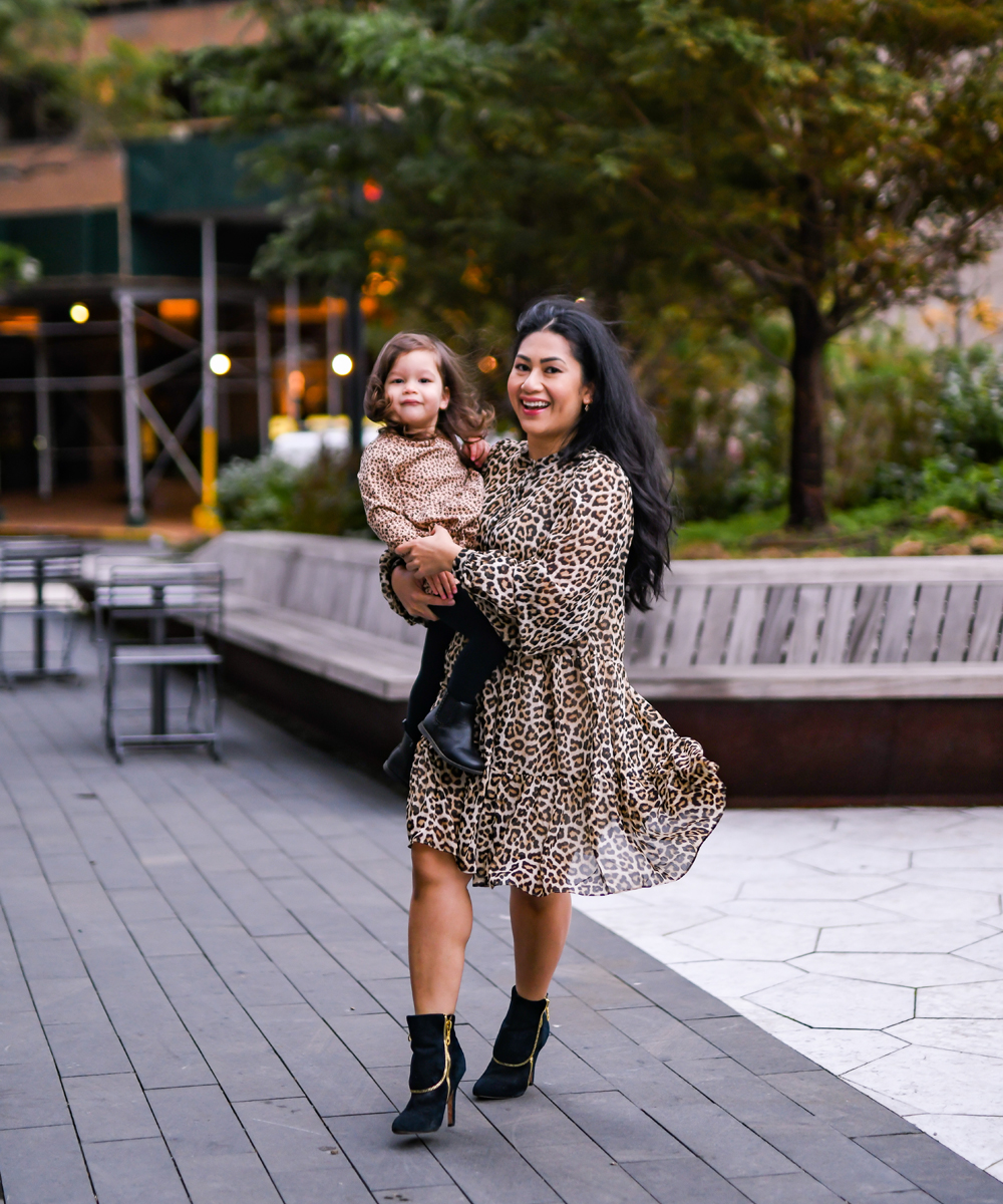 leopard print makes for a great mommy and me matching outfit theme