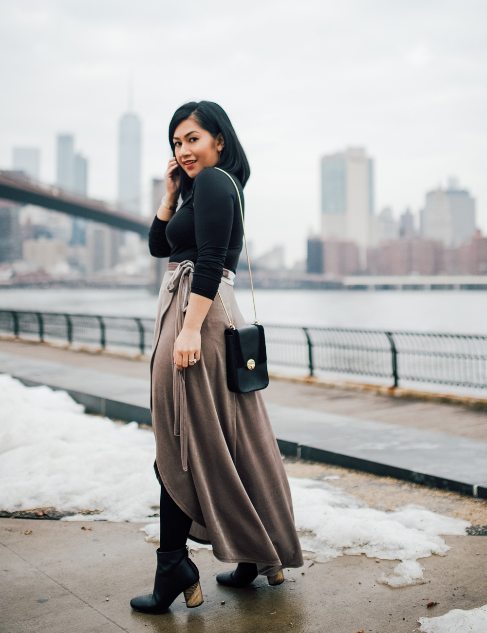 Urban Outfitters UO Velvet Wrap Tulip Maxi Skirt